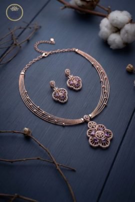 Divine Jewellery Amethyst Bloom Multi-Strand Rose Gold Necklace Set