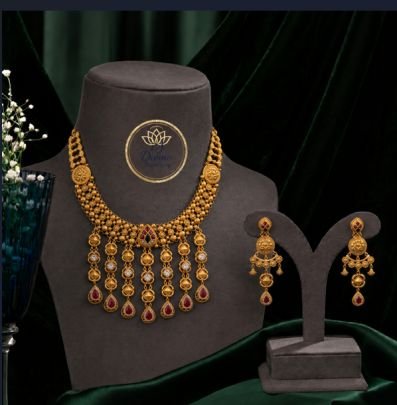 Divine Jewellery Antique Fringe Necklace Set with Earrings for Women | 92.5 Silver Gold Plated Traditional Jewellery