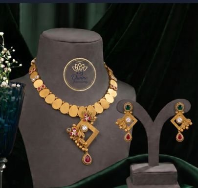 Divine Jewellery Antique Gold Plated Geometric Floral Necklace Set with Designer Earrings for Women