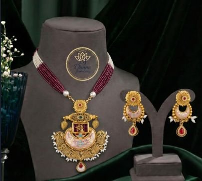 Divine Jewellery Antique Gold Plated Meenakari Pearl Beaded Necklace Set with Designer Earrings