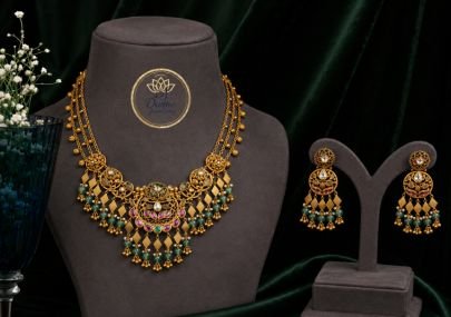 Divine Jewellery Antique Gold Plated Designer Necklace Set for Women | Traditional Ethnic Jewellery with Matching Earrings | Bridal & Festive Wear