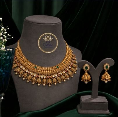 Divine Jewellery Antique Gold Plated Kundan Choker Necklace Set with Jhumka Earrings | Traditional Bridal Jewellery