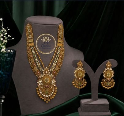 Divine Jewellery Antique Gold Plated 92.5 Silver Bridal Necklace Set with Royal Pendant Earrings