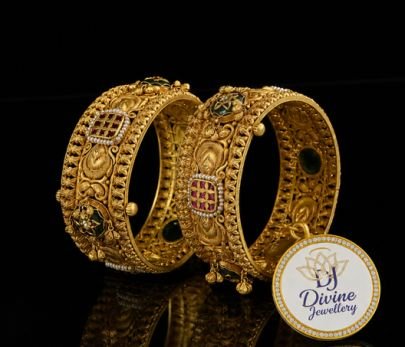Divine Jewellery Antique Gold Plated Designer Kada Bangles for Women | 92.5 Silver Traditional Kundan Bridal Bracelet Set