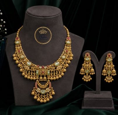 Divine Jewellery Antique Gold Plated Silver Bridal Necklace Set with Earrings | Traditional Kundan Pearl Statement Jewellery for Women