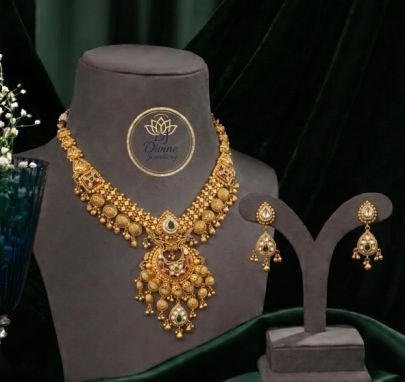 Divine Jewellery Antique Gold-Plated 92.5 Silver Traditional Pendant Necklace Set with Earrings