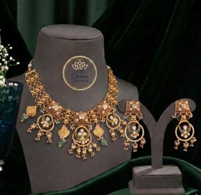 Divine Jewellery Antique Gold-Plated 92.5 Silver Designer Statement Necklace Set with Earrings