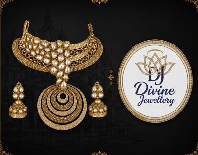 Divine Jewellery Antique Gold-Plated Silver Temple Pendant Set with White Stone Detailing