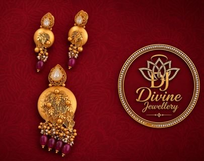 Divine Jewellery Antique Gold-Plated Silver Pendant Set with Ruby Beads