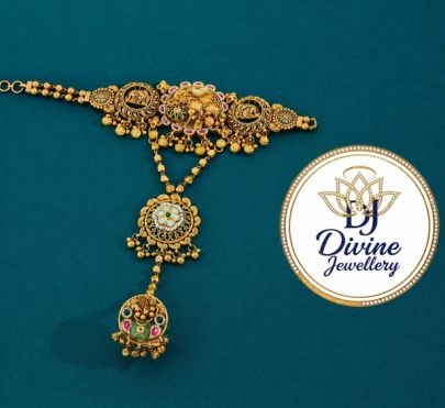 Divine Jewellery Antique Gold-Plated Silver Temple Maang Tikka with Pearl Drops