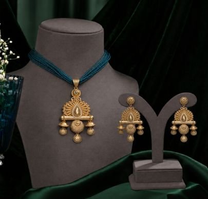 Divine Jewellery Antique Gold-Plated Silver Pendant Necklace Set for Women | Traditional Ethnic Pendant with Matching Earrings