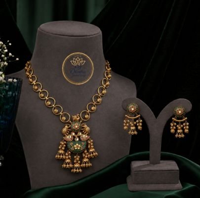 Divine Jewellery Antique Meenakari Pendant Necklace Set for Women | 92.5 Silver Gold Plated Designer Necklace with Earrings