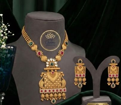 Divine Jewellery Antique Peacock Design Pendant Necklace Set with Earrings for Women | 92.5 Silver Gold Plated Traditional Jewellery