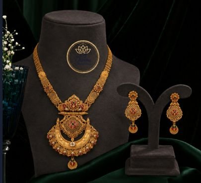 Divine Jewellery Antique Royal Pendant Necklace Set with Earrings for Women | Gold Plated Silver Base Traditional Jewellery