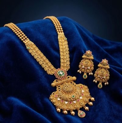 Divine Jewellery Antique Temple Lakshmi Pendant Necklace Set with Heritage Coin Motifs and Emerald Ruby Accents