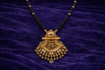 Divine Jewellery Antique Temple Krishna Mangalsutra with Heritage Pendant, Ruby Accents and Traditional Bead Tassels