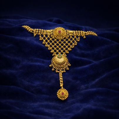 Divine Jewellery Antique Temple Hand Pocha with Traditional Mesh Design and Ruby Stone Drop Pendant