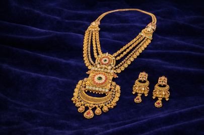 Divine Jewellery Antique Temple Multi-Layer Necklace Set with Square Pendant & Kundan Detailing in 92.5 Silver with Gold Plating