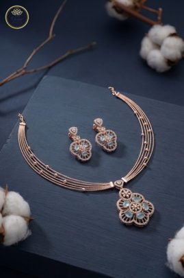 Divine Jewellery Aqua Bloom Multi-Strand Rose Gold Necklace Set