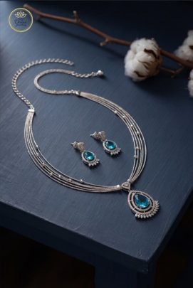 Divine Jewellery Aqua Teardrop Multi-Strand Silver Necklace Set