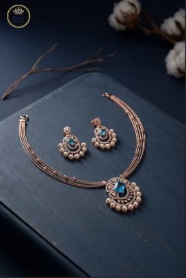 Divine Jewellery Azure Pearl Halo Multi-Strand Rose Gold Necklace Set