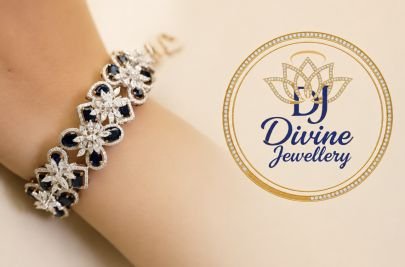 Divine Jewellery Blue Sapphire Floral Tennis Bracelet for Women | Rhodium Plated 92.5 Silver CZ Diamond Bracelet