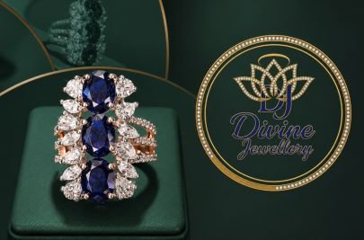 Divine Jewellery Blue Sapphire Statement Ring for Women | Rose Gold Plated 92.5 Silver CZ Diamond Cocktail Ring
