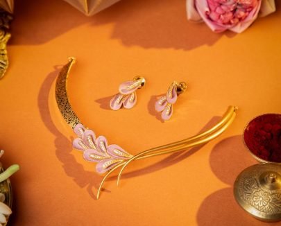 Divine Jewellery Blush Pink Floral Designer Necklace Set with Crystal Detailing