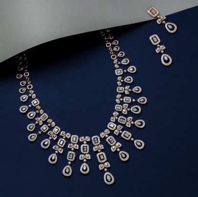 Divine Jewellery Crystal Teardrop Geometric Designer Necklace Set