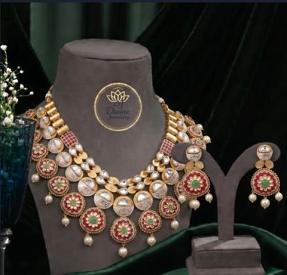 Divine Jewellery Designer Meenakari Kundan Necklace Set for Women | Gold Plated Silver Traditional Jewellery with Earrings