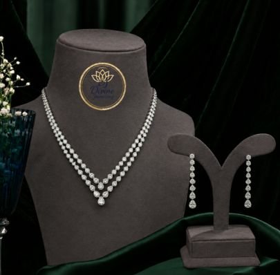 Divine Jewellery Double Layer CZ Diamond Necklace Set for Women | 92.5 Silver Elegant Bridal & Party Wear Jewellery