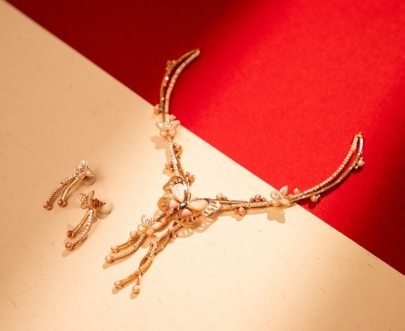 Divine Jewellery Elegant Butterfly Floral Designer Necklace Set with Pearl Drop Detailing