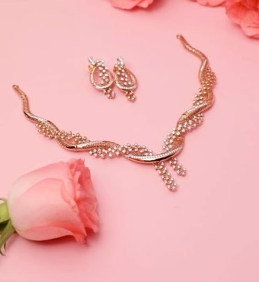 Divine Jewellery Elegant Crystal Wave Designer Necklace Set with Cascading Drop Detailing