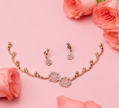 Divine Jewellery Elegant Hexagon Crystal Designer Necklace Set with Modern Geometric Detailing