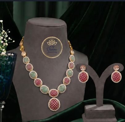 Divine Jewellery Elegant Meenakari Pendant Necklace Set for Women | Gold Plated Silver Ethnic Jewellery with Earrings