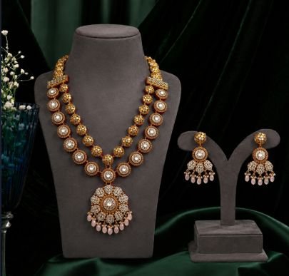Divine Jewellery Elegant Pearl Drop Pendant Necklace Set with Designer Earrings