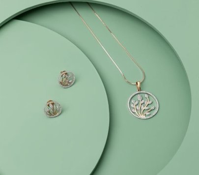 Divine Jewellery Elegant Tree of Life Round Designer Pendant Necklace Set with Crystal Halo