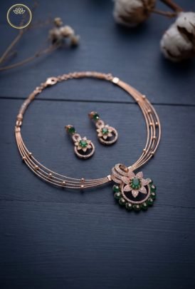 Divine Jewellery Emerald Crescent Royale Multi-Strand Rose Gold Necklace Set