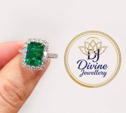 Divine Jewellery Emerald Cut Green Stone Ring for Women | Silver Plated American Diamond Cocktail Ring