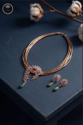 Divine Jewellery Emerald Dew Multi-Strand Rose Gold Necklace Set