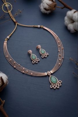Divine Jewellery Emerald Dew Multi-Layer Rose Gold Necklace Set