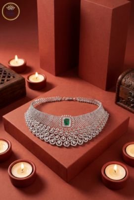 Divine Jewellery Emerald Diamond Style Statement Necklace
