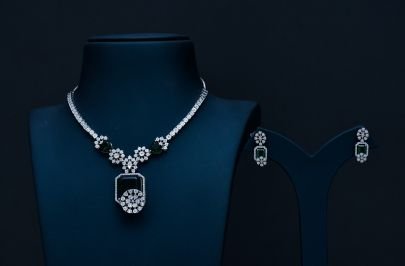 Divine Jewellery Emerald Royale Diamond-Studded Designer Necklace Set