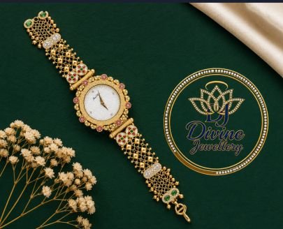 Divine Jewellery Emerald Stone Designer Gold Plated Watch Bracelet for Women