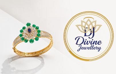 Divine Jewellery Floral Green Bead Bracelet for Women | Gold Plated Silver Designer Open Kada with Blue Stone