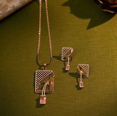 Divine Jewellery Geometric Crystal Designer Pendant Necklace Set with Contemporary Earrings