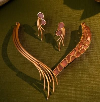 Divine Jewellery Geometric Rose Stone Designer Necklace Set with Modern Drop Earrings