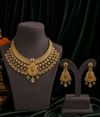 Divine Jewellery Gold-Plated Antique Necklace Set for Women