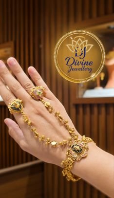 Divine Jewellery Gold Plated Hand Harness Bracelet Ring Set for Women | Traditional Floral Hathphool Jewellery