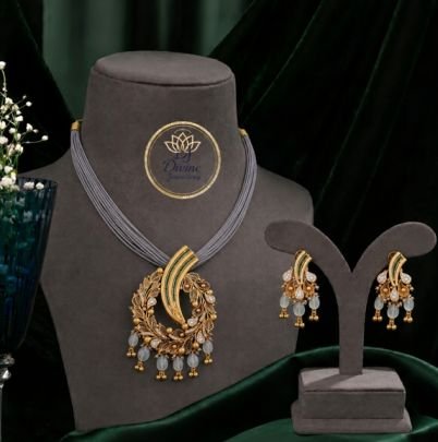 Divine Jewellery Gold Plated Peacock Inspired Pendant Necklace Set with Earrings for Women | Silver Base Traditional Designer Set